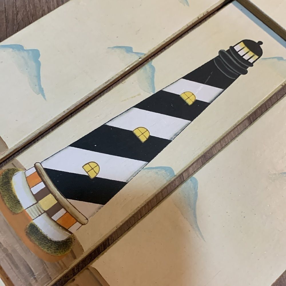 Vintage Coastal Lighthouse Wall Art Cape Hatteras NC Nautical Beach House Decor - Picture 7 of 10